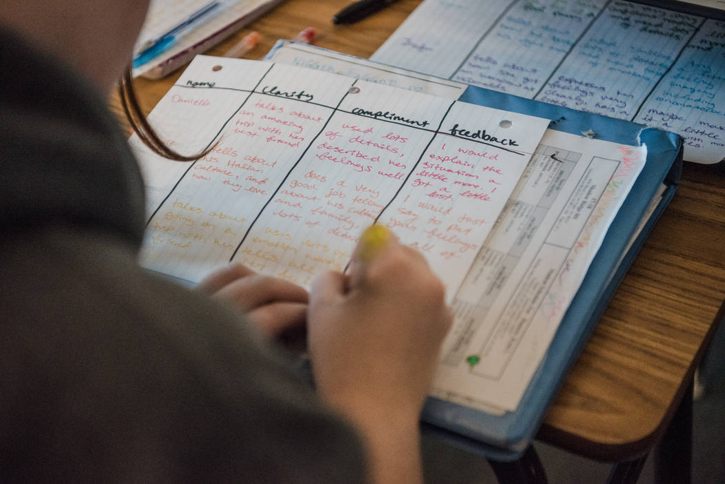 A feedback chart for narrative stories in an upperclassmen English class at Shadow Ridge High School on Wednesday, Sep. 5, 2017, in Las Vegas. Morgan Lieberman Las Vegas Review-Journal