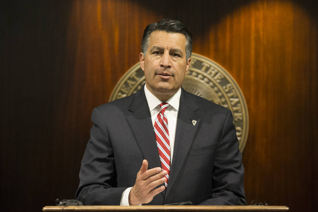Nevada Gov. Brian Sandoval speaks during a press conference on health care at the Sawyer Building in Las Vegas, June 23, 2017. (Erik Verduzco/Las Vegas Review-Journal)