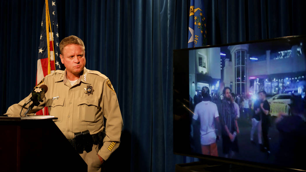 Undersheriff Kevin McMahill meets with news media at the Las Vegas Police Headquarters Wednesday, Sept. 6, 2017, regarding a Las Vegas police incident with Seattle Seahawks’ Michael Bennet  ...