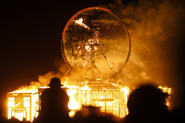 The Man burns during Burning Man at the Black Rock Desert north of Reno, Sept. 3, 2016. (Chase Stevens/Las Vegas Review-Journal) @csstevensphoto