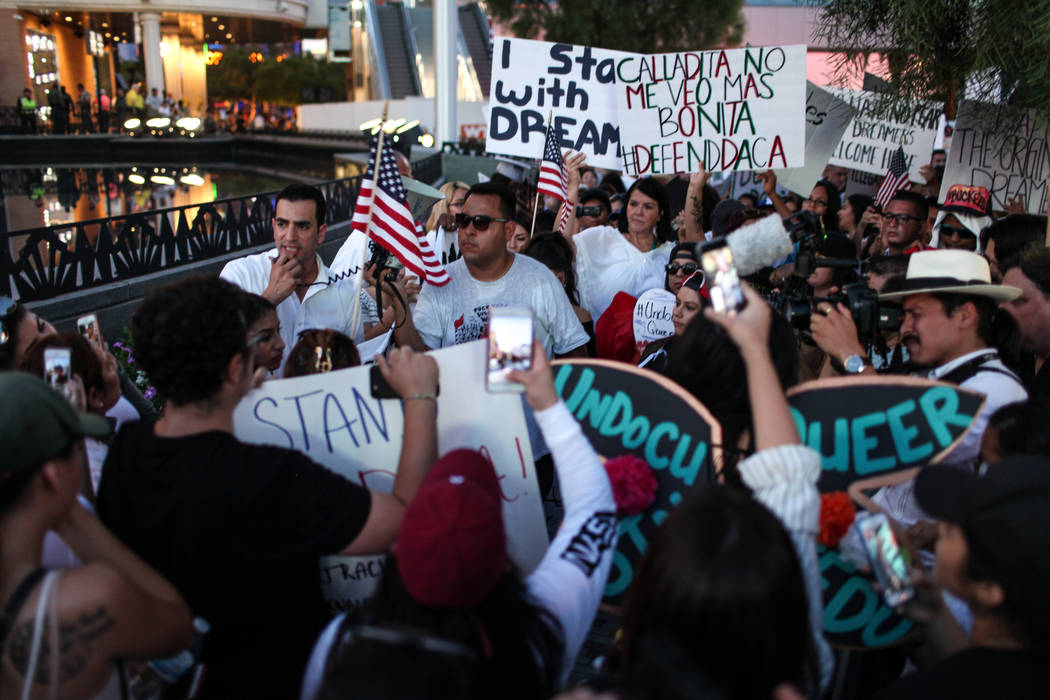 Rep. Ruben J. Kihuen speaks during a rally of DACA recipients and supporters in the Strip in Las Vegas, Sunday, Sept. 10, 2017, to call on President Donald Trump and Nevada elected officials to pr ...