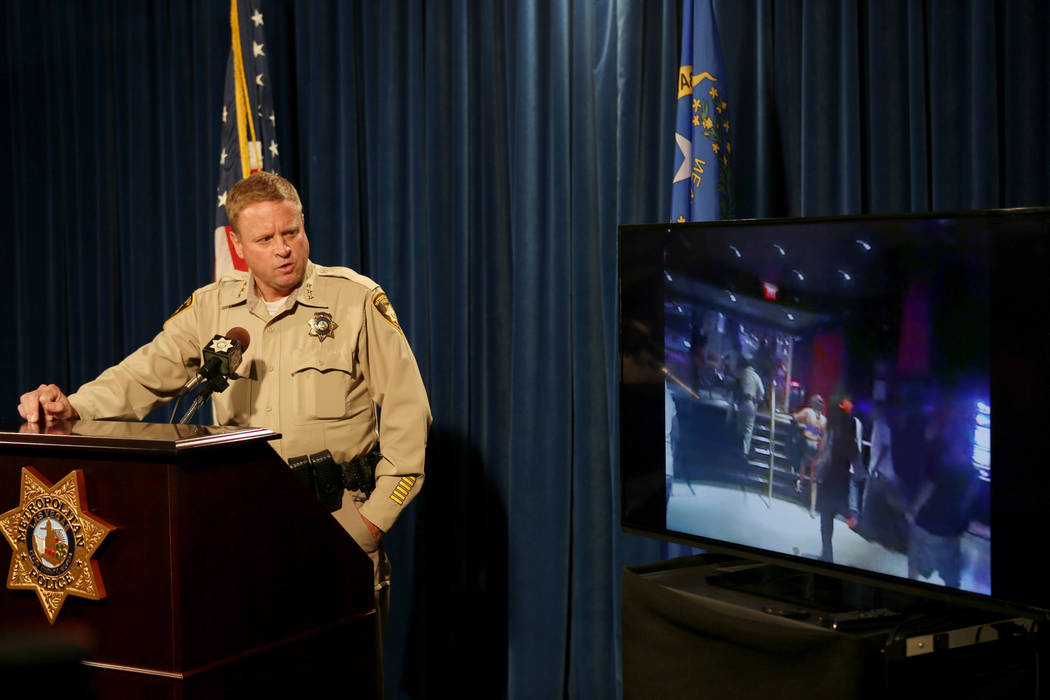 Undersheriff Kevin McMahill meets with news media at the Las Vegas Police Headquarters Wednesday, Sept. 6, 2017, regarding a Las Vegas police incident with Seattle Seahawks’ Michael Bennet that  ...