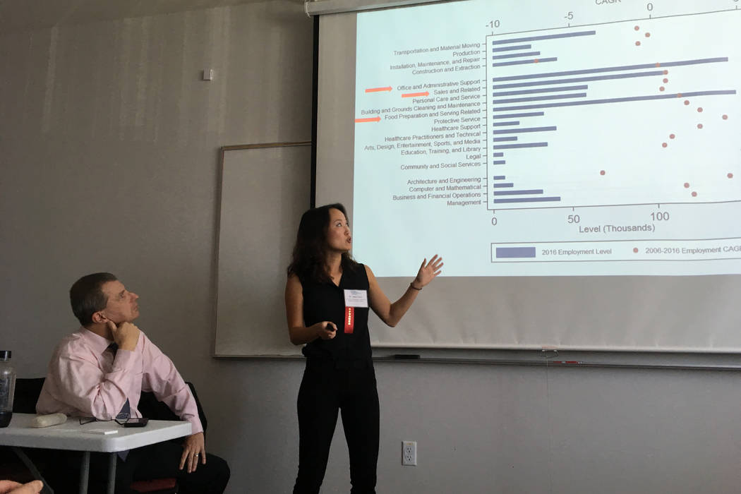 Johannes Moenius, left, a professor at University of Redlands and founding director of the university's Institute for Spatial Economic Analysis, and Jess Chen, a research fellow at the institute, ...