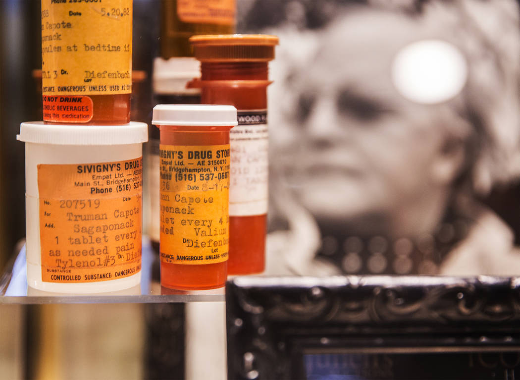 Prescription pill bottles found at the scene of Truman Capote's death on display at Zak Bagans' Haunted Museum on Monday, September 11, 2017, in Las Vegas. Benjamin Hager Las Vegas Review-Journal  ...