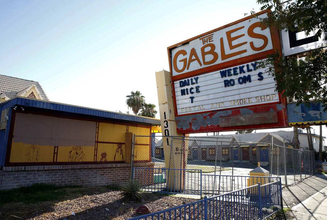 A boarded up The Gables Motel on 1301 Fremont St., in downtown Las Vegas on Tuesday, Sept. 12, 2017. Bizuayehu Tesfaye Las Vegas Review-Journal @bizutesfaye