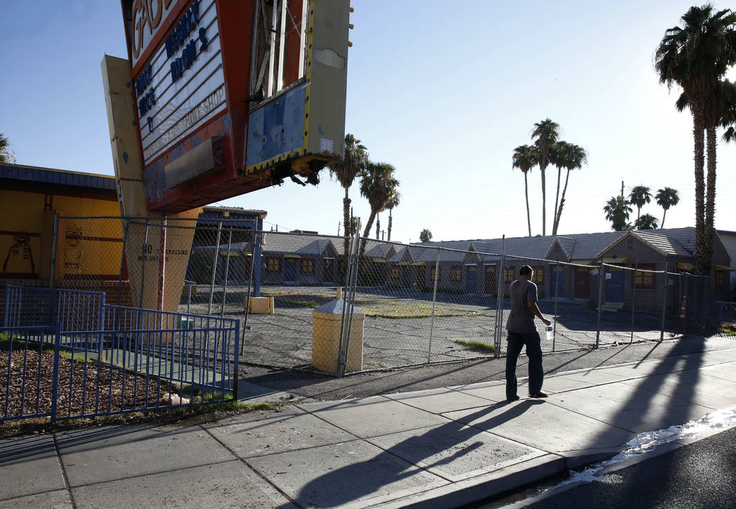 A boarded up The Gables Motel on 1301 Fremont St., in downtown Las Vegas on Tuesday, Sept. 12, 2017. Bizuayehu Tesfaye Las Vegas Review-Journal @bizutesfaye