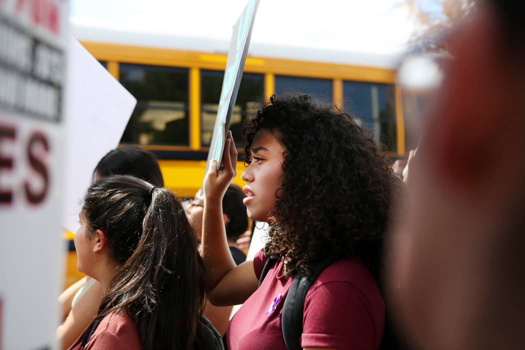 High school student Jennifer Baires, 17, stands with her peers in support of the DREAM Act, at Rancho high school in Las Vegas, Wednesday, Sept. 13, 207. Elizabeth Brumley Las Vegas Review-Journal
