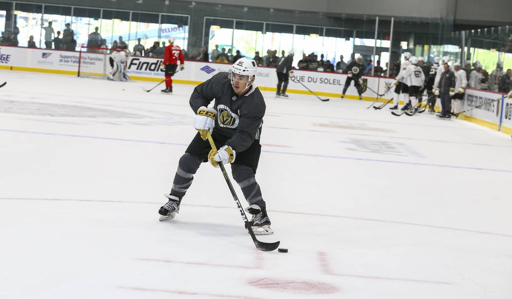 Vegas Golden Knights forward Bryce Gervais (62) takes part in a drill during the NHL team's practice at the City National Arena in Las Vegas, Saturday, Sept. 16, 2017. Richard Brian Las Vegas Revi ...