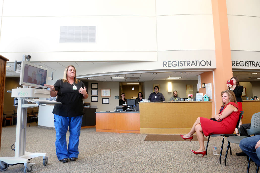 ER manager Case Lamp demonstrates the new Telehealth technology during the Nevada Hospital Association's and the technology company Switch's announcement of the Nevada Broadband Telemedicine Initi ...