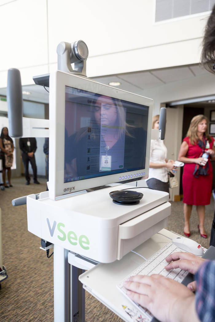 The new Telehealth technology is set up for a demonstration during the Nevada Hospital Association's and the technology company Switch's announcement of the Nevada Broadband Telemedicine Initiativ ...