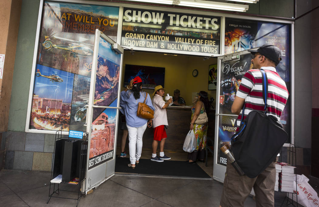 Customers walk into Las Vegas Tickets and Tours near Convention Center Drive along the north Strip area in Las Vegas on Wednesday, Sept. 13, 2017. Chase Stevens Las Vegas Review-Journal @csstevens ...
