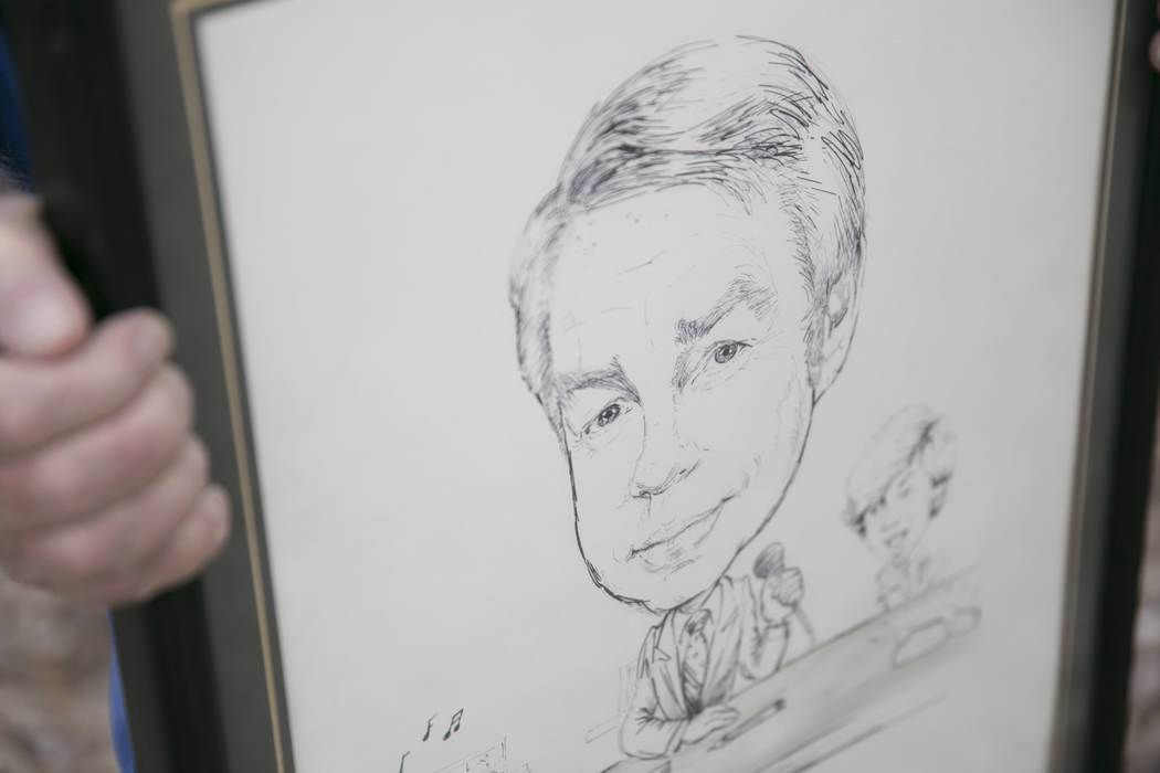 A cartoon drawing of Dennis Ortwein, who is one of four people who will have new elementary schools named after them, at his home in Summerlin,  Las Vegas, on Wednesday, Sept. 13, 2017. Ortwein ha ...