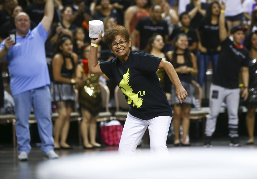 Mercedes Hernandez of J.W. Marriott competes in the toilet paper toss competition as part of the Housekeeping Olympics at the Mandalay Bay Events Center in Las Vegas on Wednesday, Sept. 13, 2017.  ...