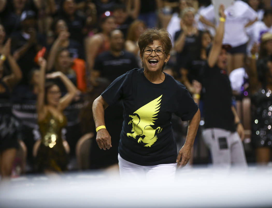 Mercedes Hernandez of J.W. Marriott competes in the toilet paper toss competition as part of the Housekeeping Olympics at the Mandalay Bay Events Center in Las Vegas on Wednesday, Sept. 13, 2017.  ...