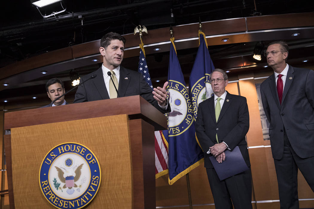 House Speaker Paul Ryan, R-Wis., joined by, from left, Rep. Raul Labrador, R-Idaho, chairman of the House Judiciary Subcommittee on Immigration and Border Security, House Judiciary Committee Chair ...