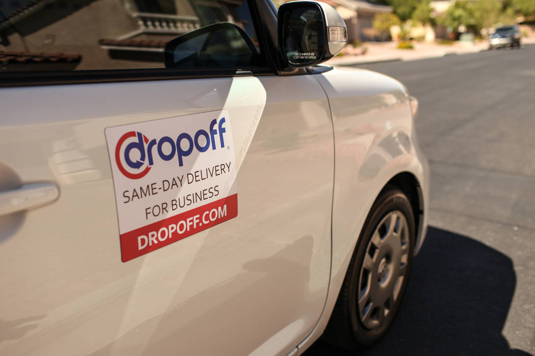 Same-day delivery service Dropoff launches in Las Vegas Tuesday. The company soft launched in Las Vegas Tuesday, Sept. 12, 2017 with Sprinkles. Dropoff drivers wear a uniform and attach a magnet t ...