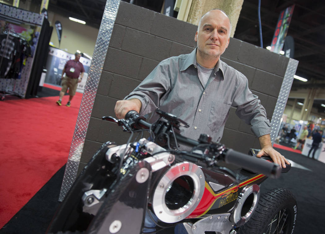 Zeno Panarari stands next to his electric bicycle during the Interbike International Expo at Mandalay Bay Convention Center on Wednesday, Sep. 20, 2017. Todd Prince Las Vegas Review-Journal @toddp ...