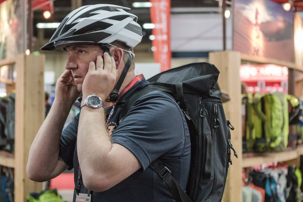 Connecticut resident tom Grand tries on a helmet at Interbike International Expo at Mandalay Bay Convention Center on Wednesday, Sep. 20, 2017, in Las Vegas. Morgan Lieberman Las Vegas Review-Journal