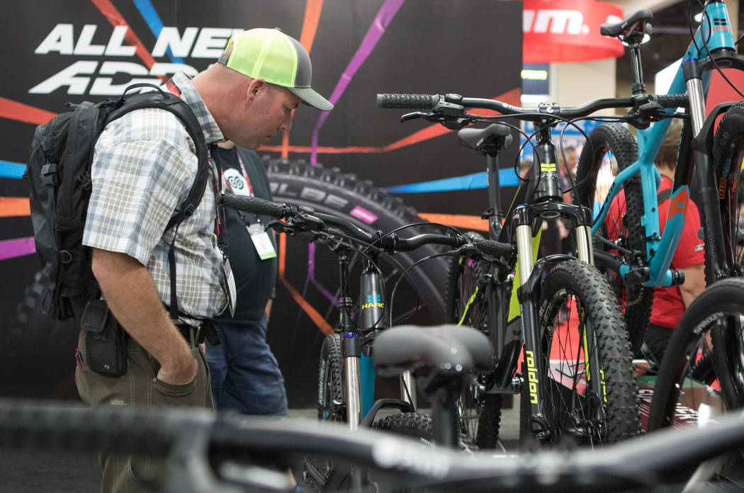 Colorado resident Bill Brown checks out an assortment of mountain bikes at Interbike International Expo at Mandalay Bay Convention Center on Wednesday, Sep. 20, 2017, in Las Vegas. Morgan Lieberma ...