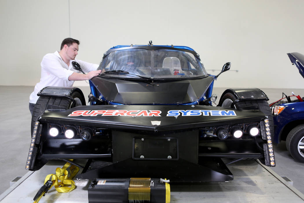 Engineer for Super System Kyle Denman starts Lab Rat, a prototype that's been through testing all over the world, at Supercar System in North Las Vegas, Wednesday, Sept. 20, 2017. Elizabeth Brumle ...
