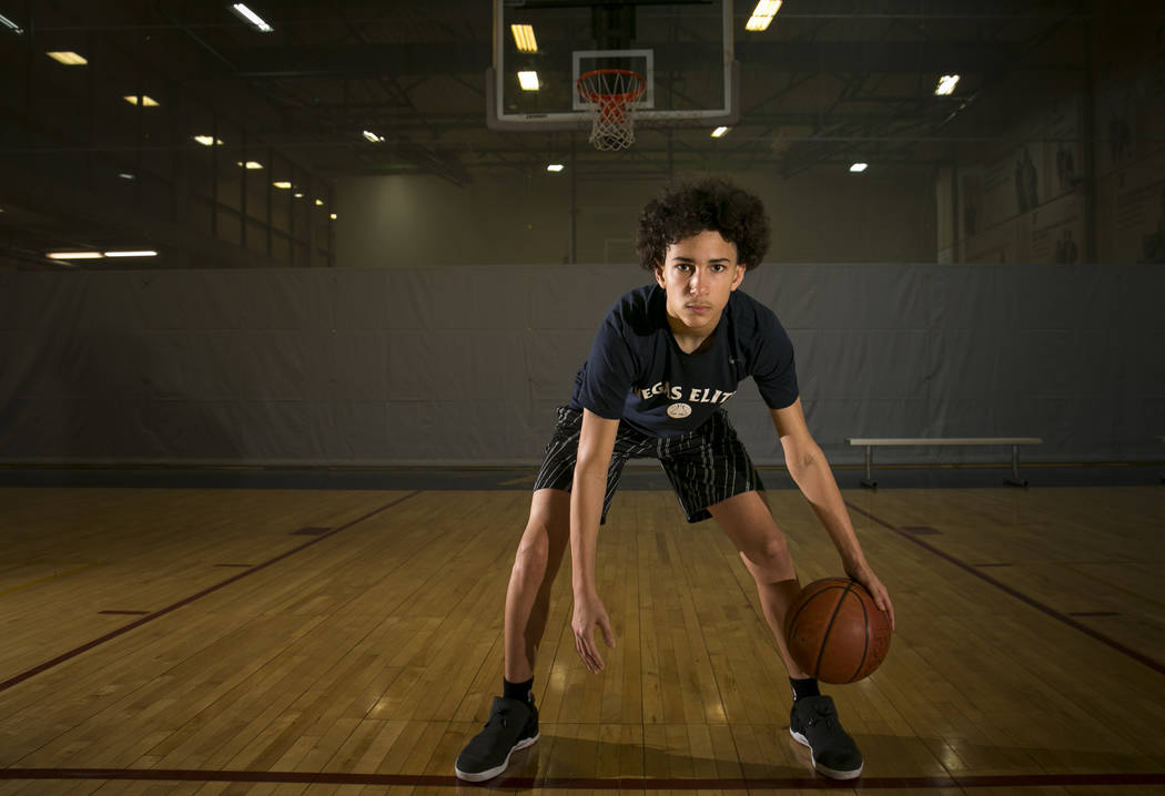 Vegas Elite point guard Richard Isaacs, 14, on the court before a workout session at the Bill and Lillie Heinrich YMCA in Las Vegas, Tuesday, Sept. 19, 2017. Richard Brian Las Vegas Review-Journal ...