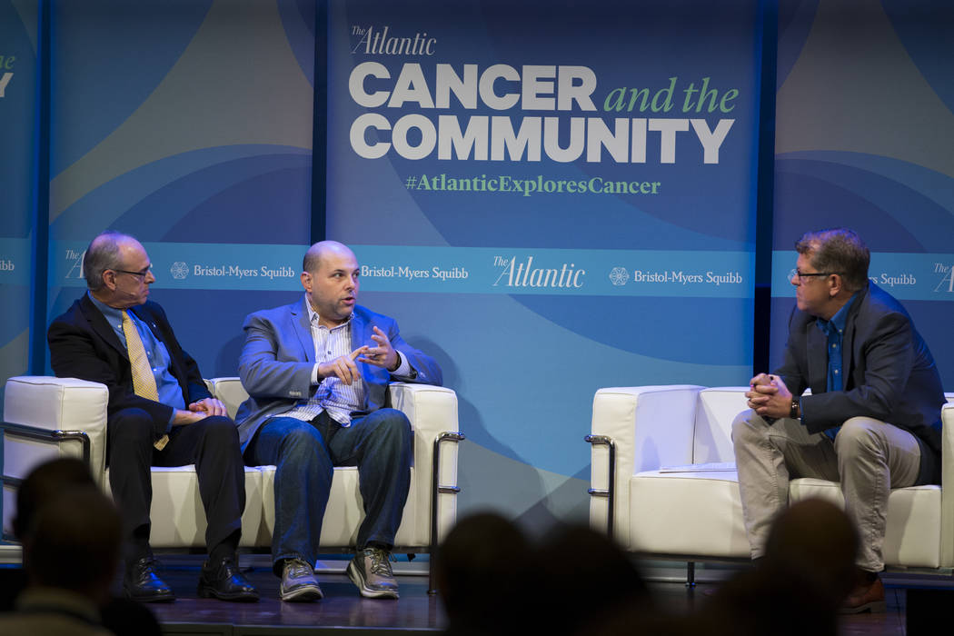 Richard Wender, from left, chief cancer control officer for the American Cancer Society, Matthew Zachary, founder and CEO of Stupid Cancer, and Steve Clemons, Washington Editor-At-Large at the The ...