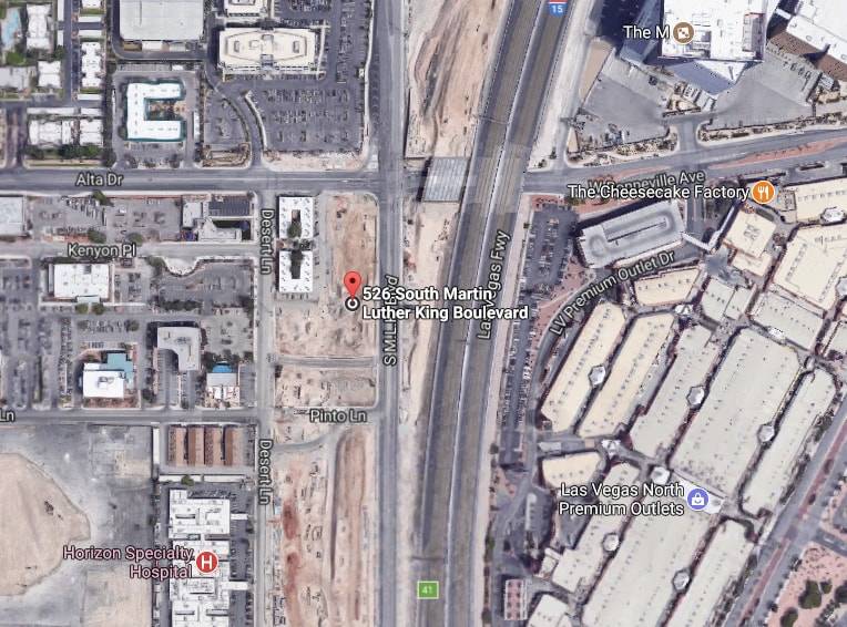 A satellite image shows the former location of La Cabaña Mexican Restaurant. The Nevada Department of Transportation bought the land from property owners and tore down the structures to make way  ...