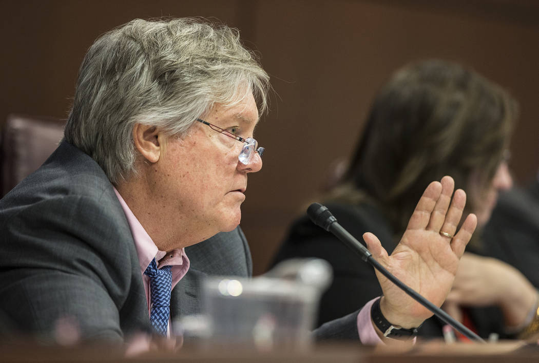 In this Feb. 7, 2017 file photo, Sen. Tick Segerblom, D-Nev., addresses attendees at the first meeting of the Senate Judiciary Committee on the second day of the Nevada Legislative session at the ...