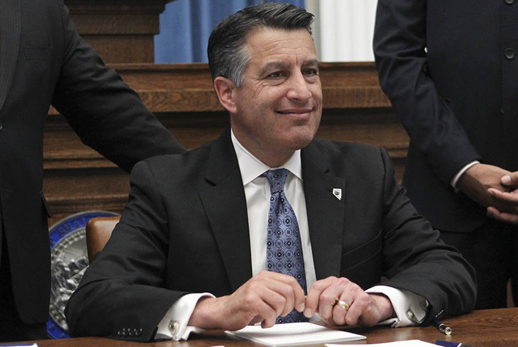 Gov. Brian Sandoval before signing a group of bills while at the Nevada State Capitol Building in Carson City on Monday, June 5, 2017. Chase Stevens Las Vegas Review-Journal @csstevensphoto