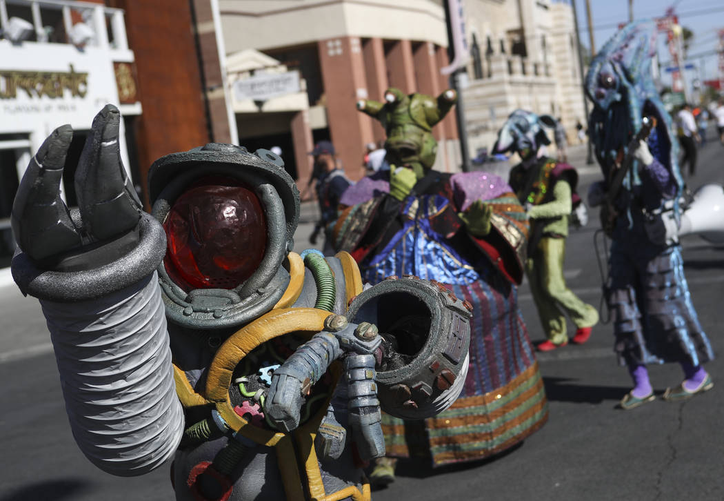 Members of performance art group Big Nazo entertain attendees during the final day of the Life is Beautiful festival in downtown Las Vegas on Sunday, Sept. 24, 2017. Chase Stevens Las Vegas Review ...