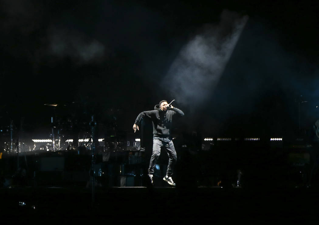 Vince Staples performs with Gorillaz at the Downtown stage during the final day of the Life is Beautiful festival in downtown Las Vegas on Sunday, Sept. 24, 2017. Chase Stevens Las Vegas Review-Jo ...