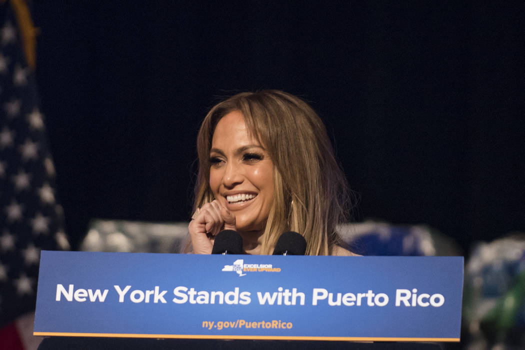 Jennifer Lopez announces her new hurricane recovery efforts for Puerto Rico Sunday, Sept. 24, 2017 in New York. She pledged to donate time and money help the recovery efforts. (Michael Noble Jr./AP)
