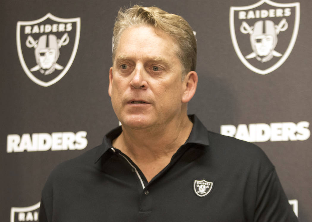 Oakland Raiders head coach Jack Del Rio speaks to media about the team's loss to the Washington Redskins in Landover, Md., Sunday, Sept. 24, 2017. Heidi Fang Las Vegas Review-Journal @HeidiFang