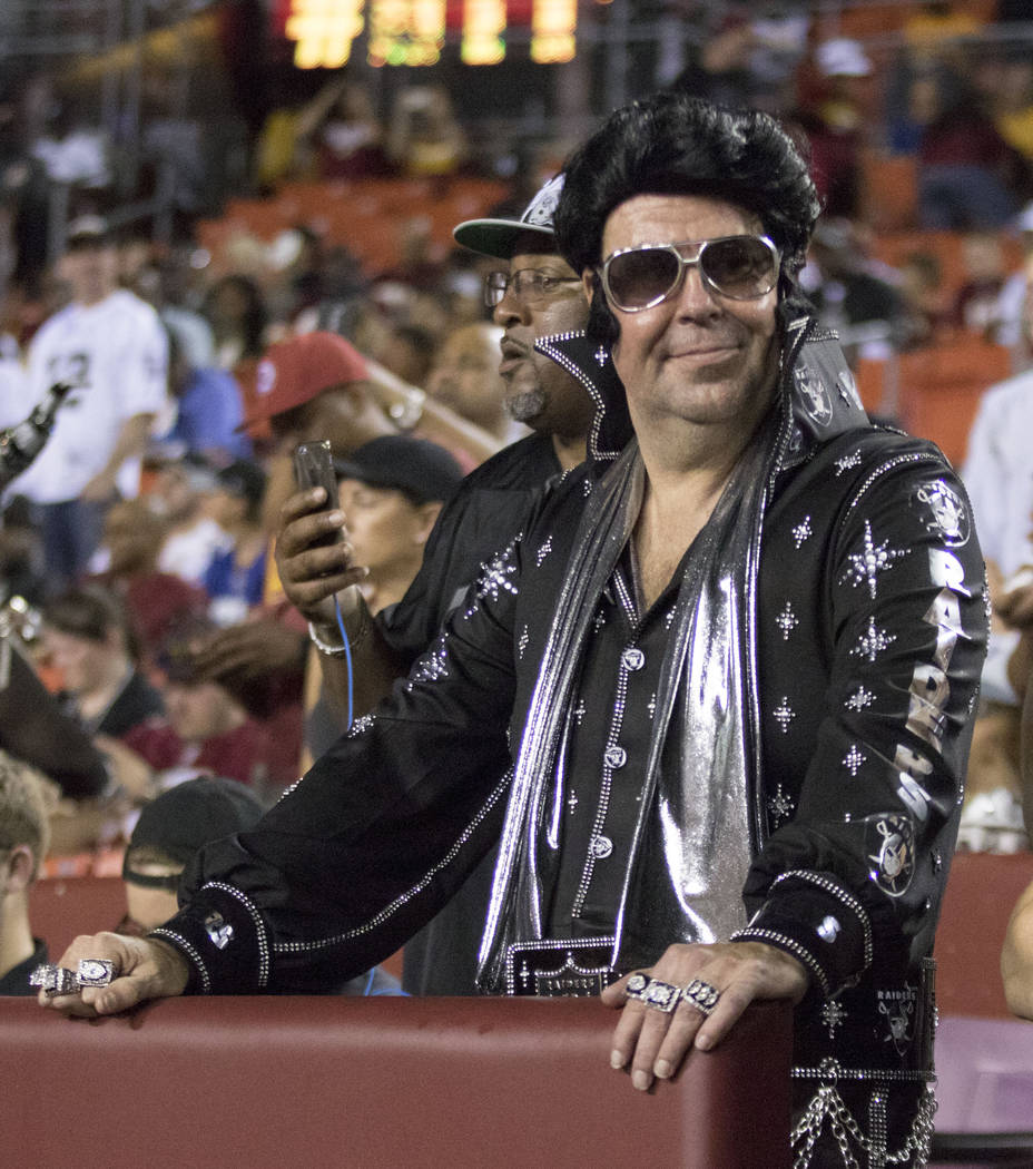 A Oakland Raiders fan before the game against the Washington Redskins in Landover, Md., Sunday, Sept. 24, 2017. Heidi Fang Las Vegas Review-Journal @HeidiFang