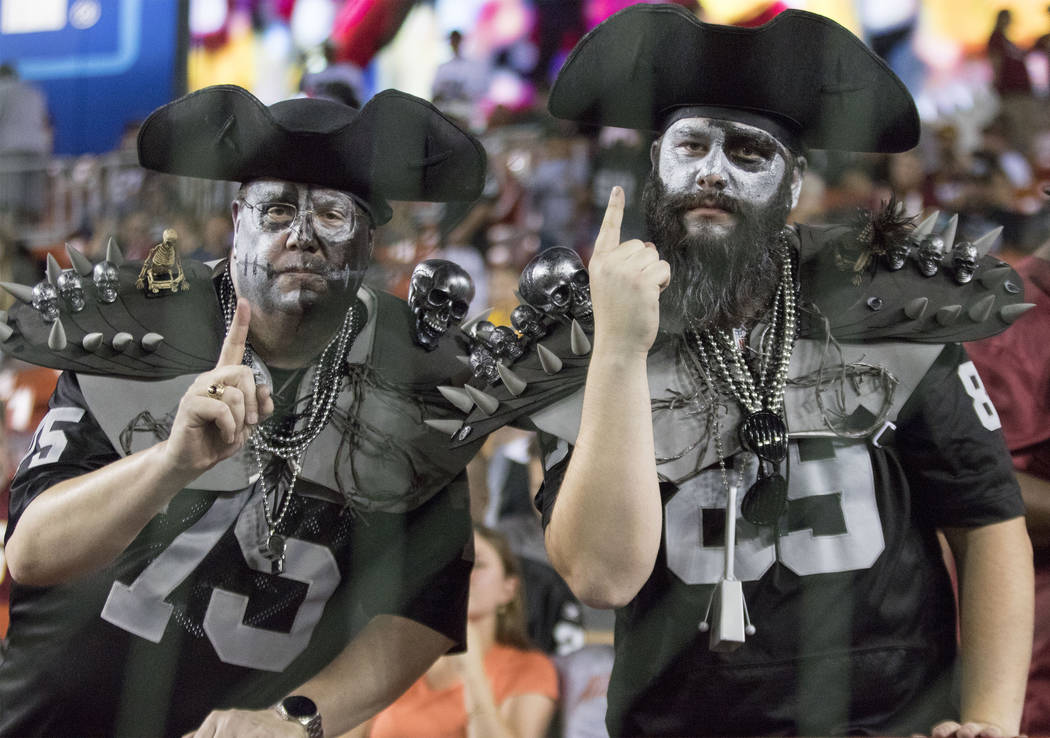Oakland Raiders fans before the game against the Washington Redskins in Landover, Md., Sunday, Sept. 24, 2017. Heidi Fang Las Vegas Review-Journal @HeidiFang