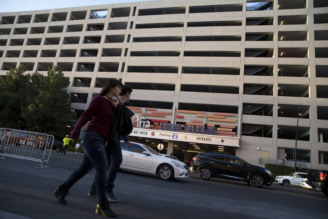 Traffic outside of the Monte Carlo parking garage near T-Mobile Arena before the first preseason home game for the Vegas Golden Knights in Las Vegas, Tuesday, Sept. 26, 2017. Erik Verduzco Las Veg ...