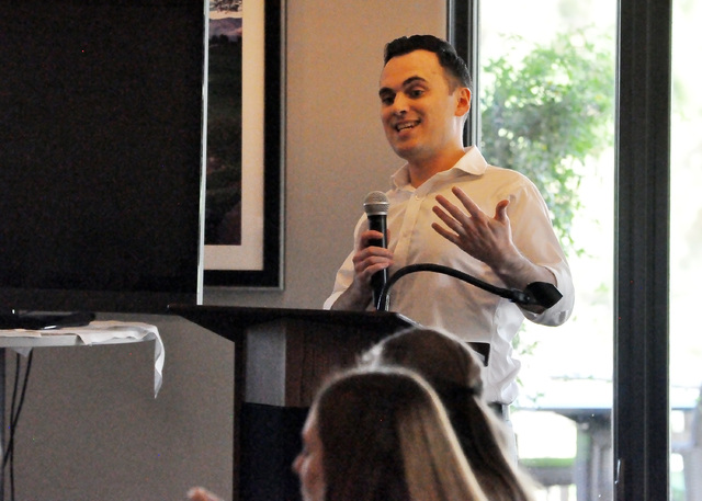 Robert Fellner, transparency researcher at Nevada Policy Research Institute, speaks at Americans for Prosperity luncheon in Pahrump. (Horace Langford Jr./Pahrump Valley Times)