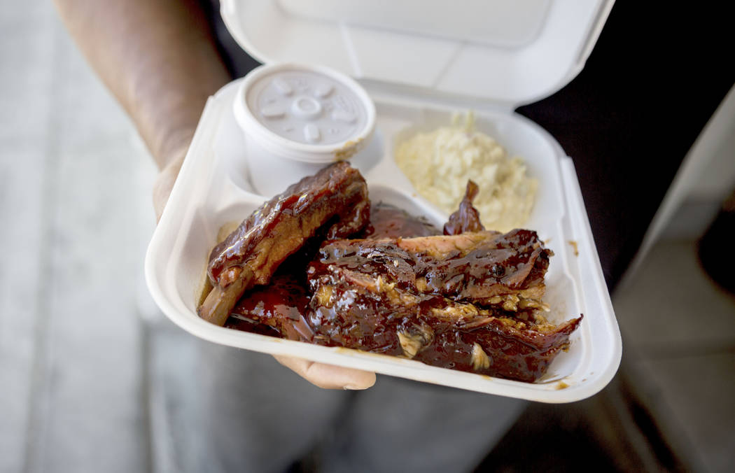 Homemade barbecue ribs lunch for $7 at Annie's Kitchen in the historic Westside in Las Vegas, Oct. 3, 2017. Elizabeth Brumley Las Vegas Review-Journal @EliPagePhoto