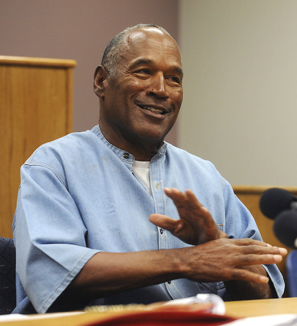 Former NFL football star O.J. Simpson attends his parole hearing at the Lovelock Correctional Center in Lovelock, Nev., on Thursday, July 20, 2017. Simpson was granted parole Thursday after more t ...