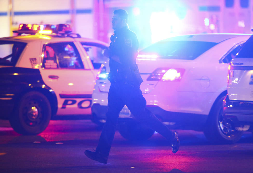 Las Vegas police respond during an active shooter situation on the Las Vegas Strip near Tropicana Avenue in Las Vegas on Sunday, Oct. 1, 2017. Chase Stevens Las Vegas Review-Journal @csstevensphoto