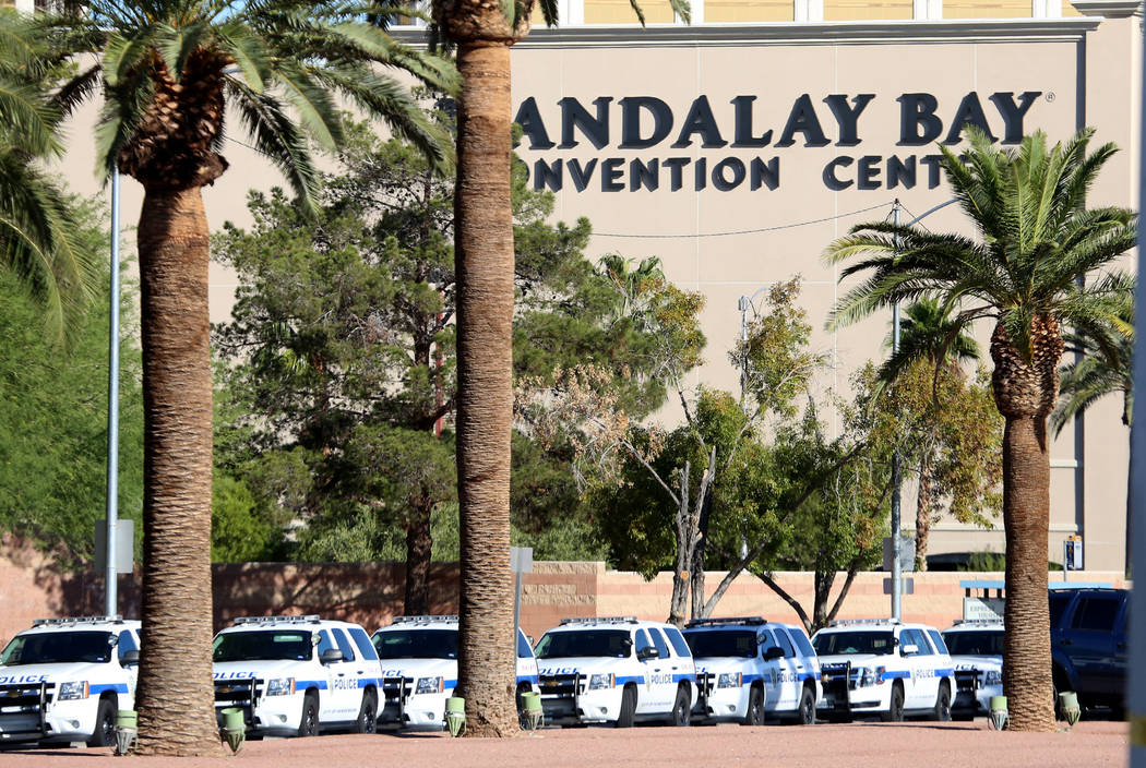 Las Vegas Strip blocked off due to police activity on Monday, Oct. 2, 2017, near Mandalay Bay hotel-casino where at least 58 people were killed and more than 400 others were injured when a gunman  ...
