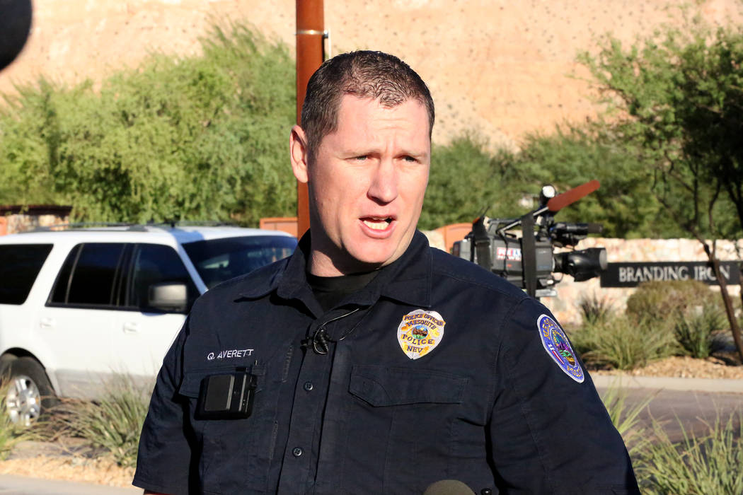 Mesquite Police Department Public Information Officer Quinn Everett speaks with the press a few blocks from the home of Stephen Paddock the man who went on a shooting spree from the Mandalay hotel ...