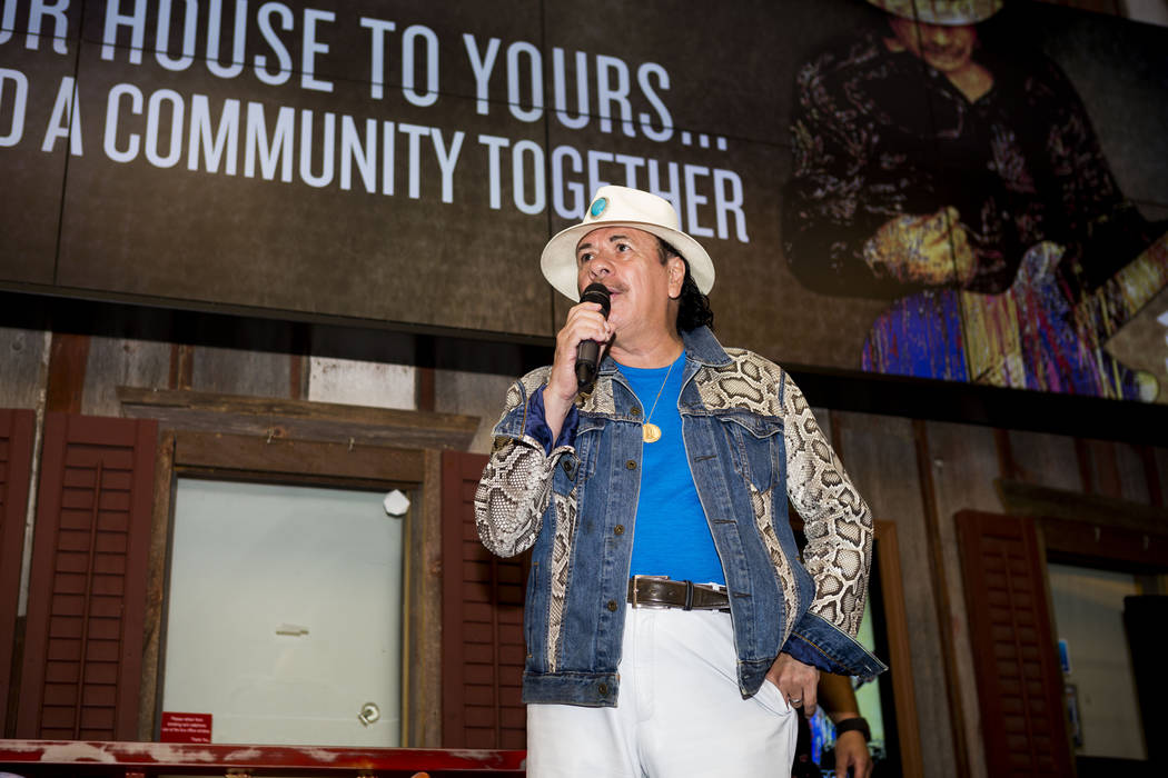 Carlos Santana shares his gratitude that he and the House of Blues have partnered with Habitat for Humanity and will build a community in Henderson, at House of Blues in the Mandalay Bay hotel-cas ...