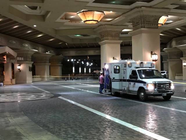 Ambulance outside Mandalay Bay on Monday night (Todd Prince for Review Journal)