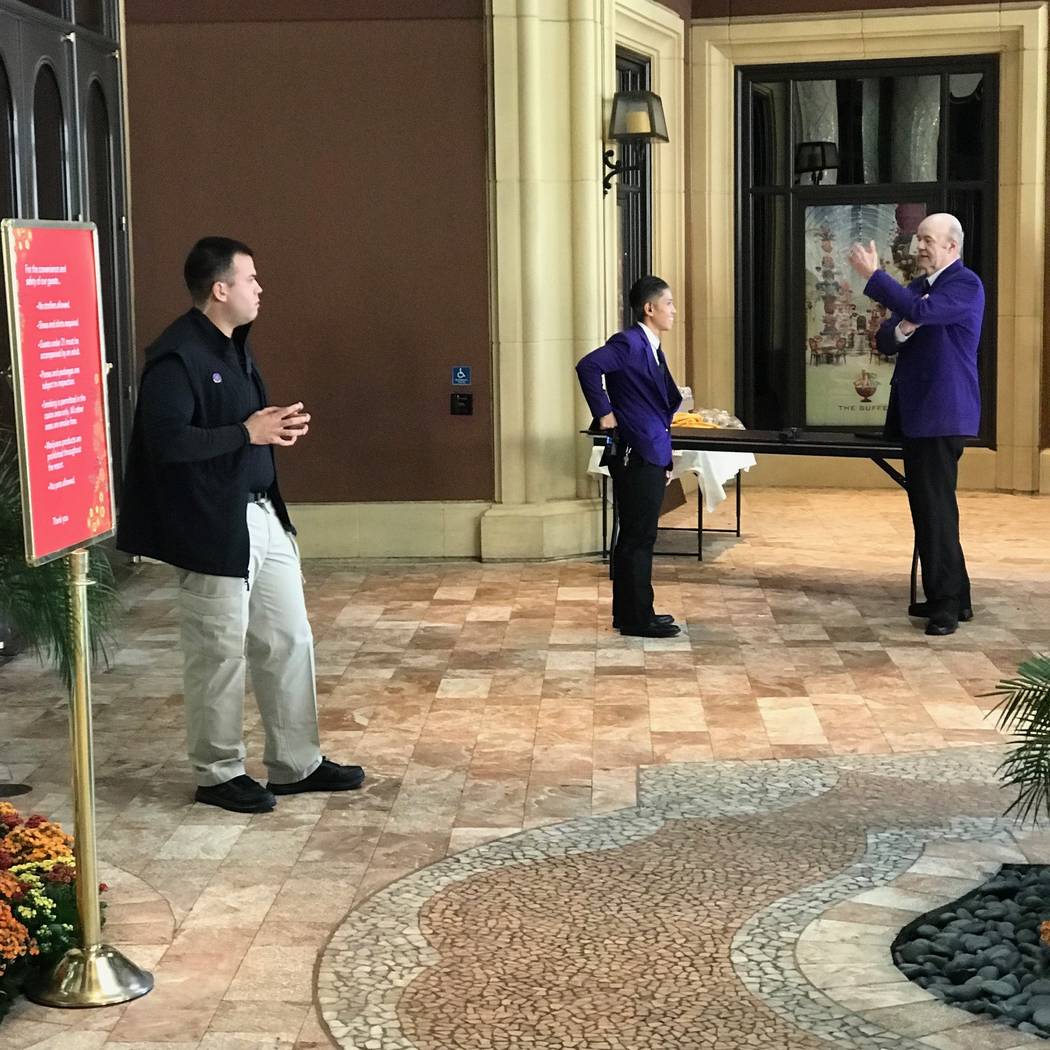 Employees of Wynn Las Vegas, seen Tuesday, Oct. 3, 2017, in Las Vegas have begun checking some guests' baggage with metal detectors. Todd Prince/Las Vegas Review-Journal