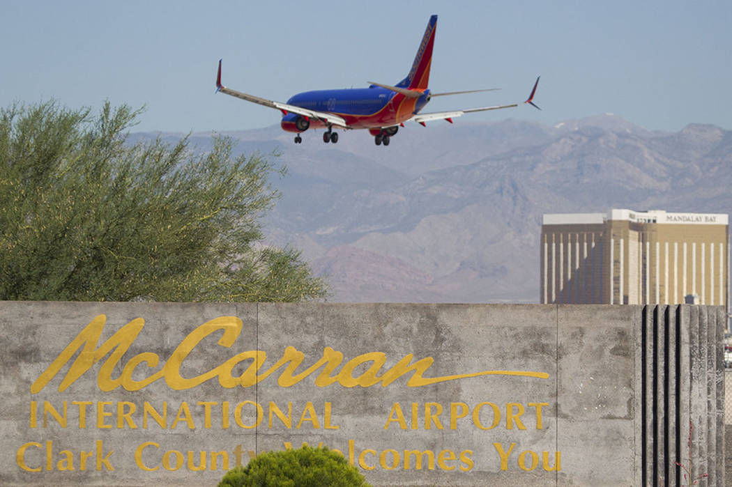A Southwest Airlines jetliner makes its approach to McCarran International Airport in Las Vegas on Wednesday, June 28, 2017. Richard Brian Las Vegas Review-Journal @vegasphotograph