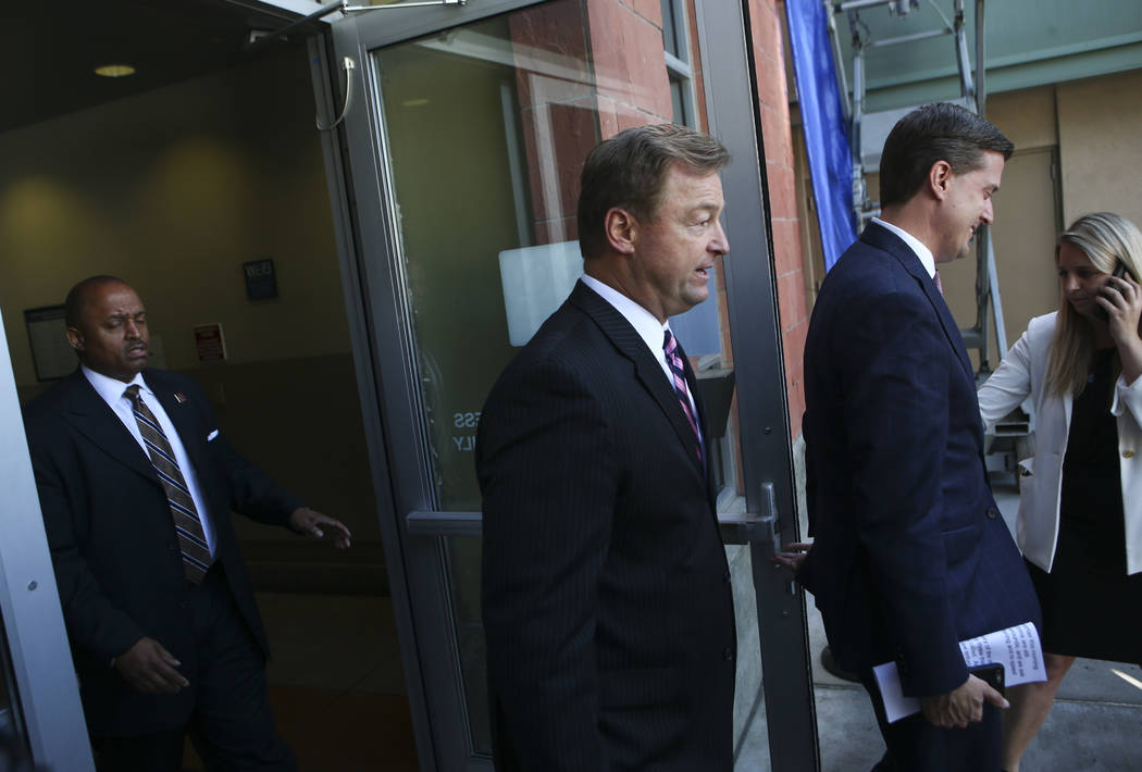 U.S. Sen. Dean Heller, R-Nev., at University Medical Center in Las Vegas on Wednesday, Oct. 4, 2017. A gunman opened fire on attendees of a music festival Sunday night, resulting in the death of 5 ...