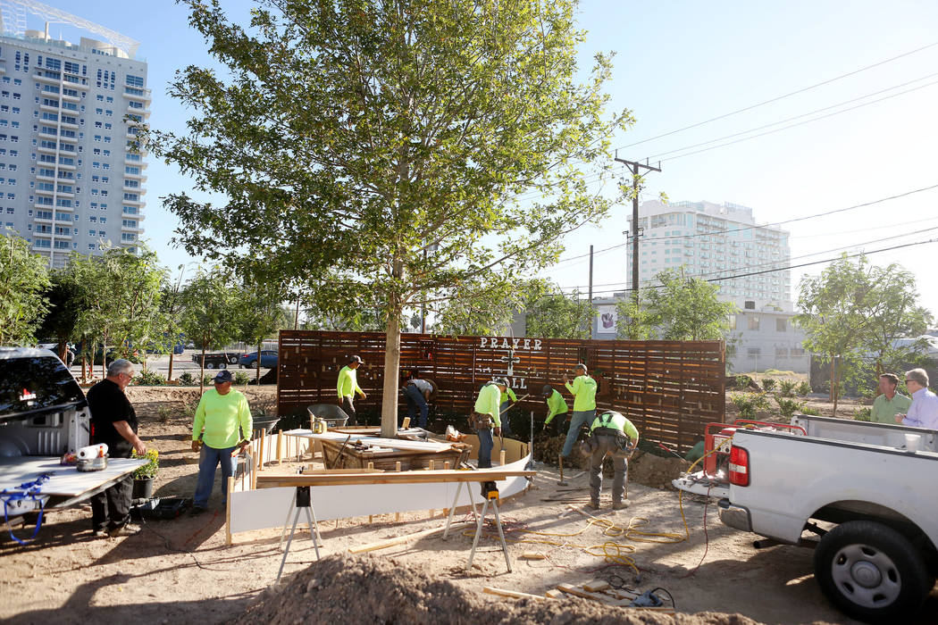 The memorial garden donated by Stone Rose Landscape is planted on East Charleston Blvd. and South Casino Center Blvd. in Las Vegas, Thursday, Oct. 5, 2017. Elizabeth Brumley Las Vegas Review-Journ ...