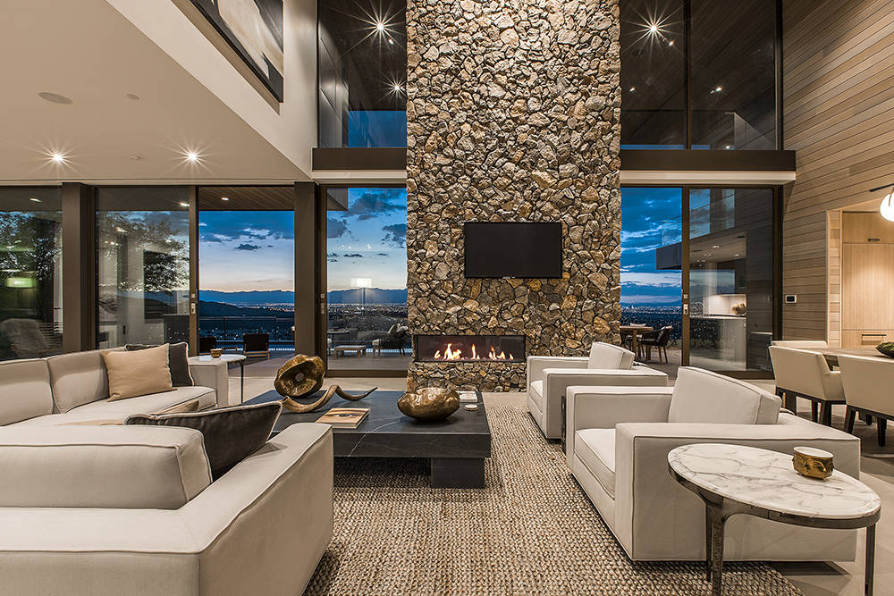 The living room features Strip views.  (Ascaya)