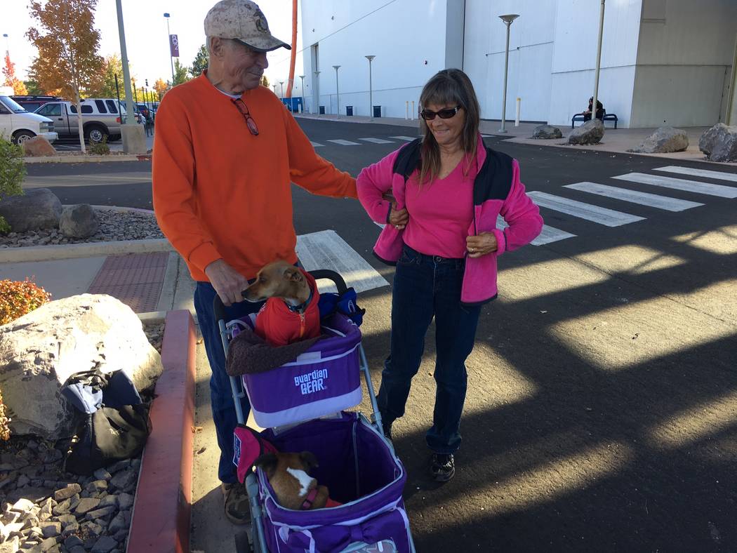Sherei' and Bob Williams, along with their two rescue dogs Pistol and Bullit, talk about the horrific Las Vegas mass shooting of Oct. 1 before making their way into the Crossroads of the West Gun  ...